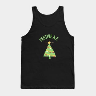 ‘Festive A.F.’Funny Christmas Tree Design Tank Top